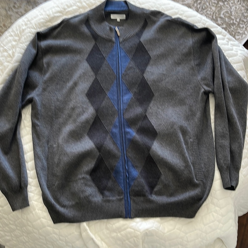 Men’s XXL zip up sweater/cardigan Alex cannon argyle front